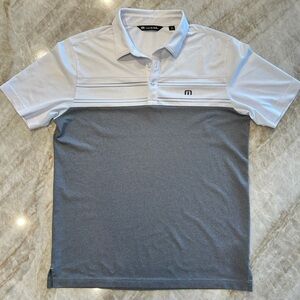 TravisMathew Men’s Medium White & Grey  Golf Polo | EUC | Performance Shirt